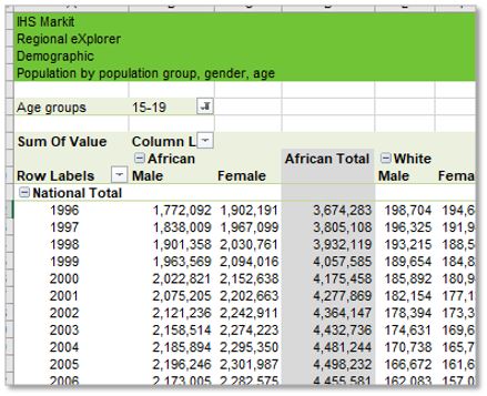 Pivot table sample output